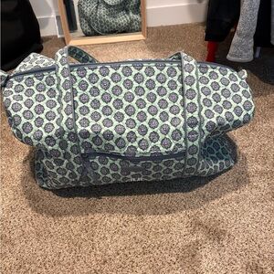 Vera Bradley Medium Green and Gray Duffel Travel Bag